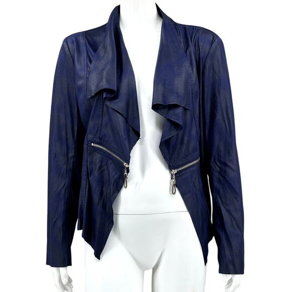 Lena Gabrielle Jacket Womens 8 Navy Open Front Draped Moto Date Nite Grunge - Picture 1 of 9